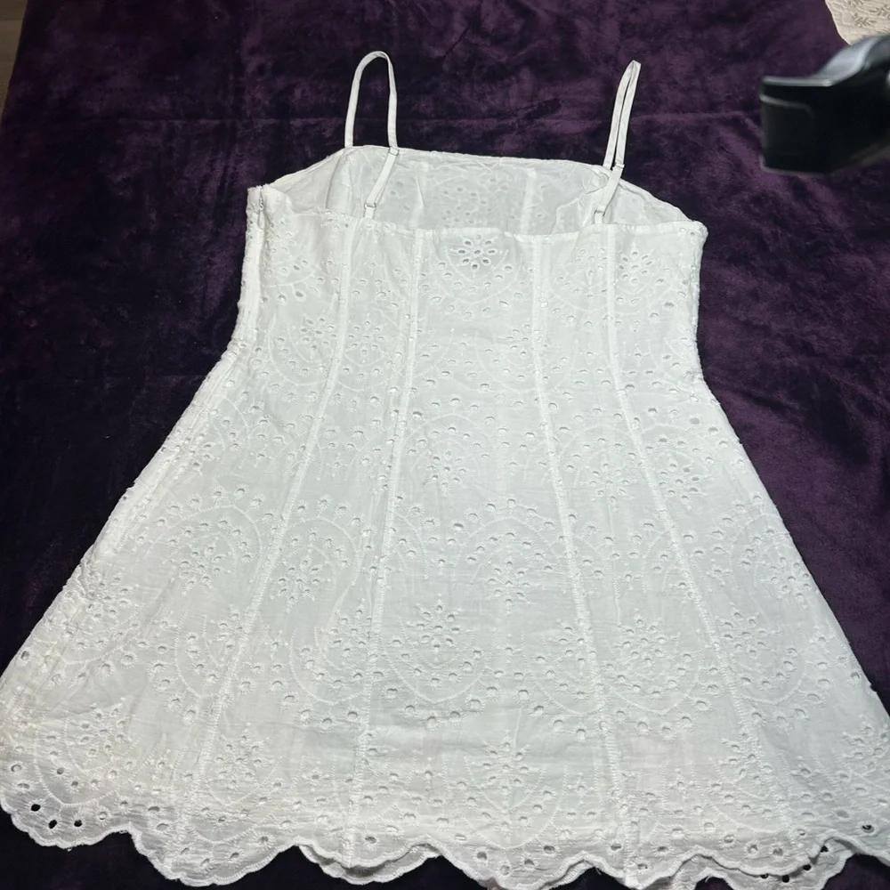 Summer  Lulus Cutie White Eyelet Embroidered Sleeveless Mini Dress 100% Cotton - Picture 3 of 9